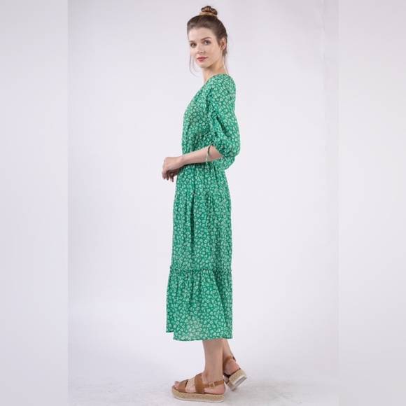 VERY J Printed Ruched Tiered Midi Dress - Picture 4 of 5